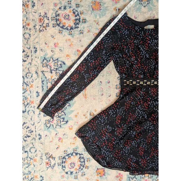 BCBGGeneration Black Printed Long‎ Sleeve Dress w/ Studded Waist & Open Back - 2 - Picture 9 of 11